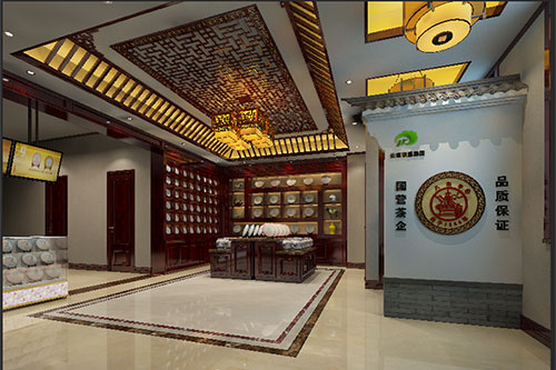 襄阳古朴典雅的中式茶叶店大堂设计效果图